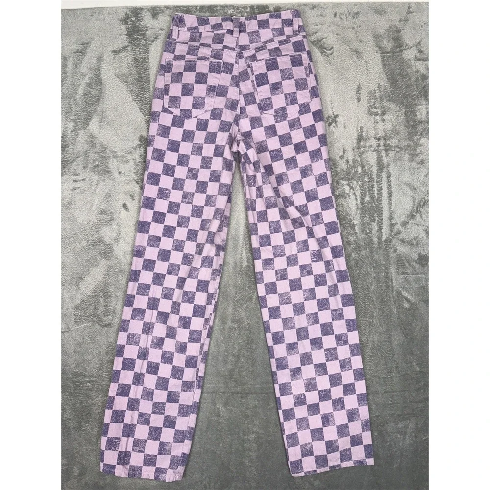 Pacsun Jeans Womens 24 Pink Purple Checkered Denim‎ Pants 90s Boyfriend Jeans